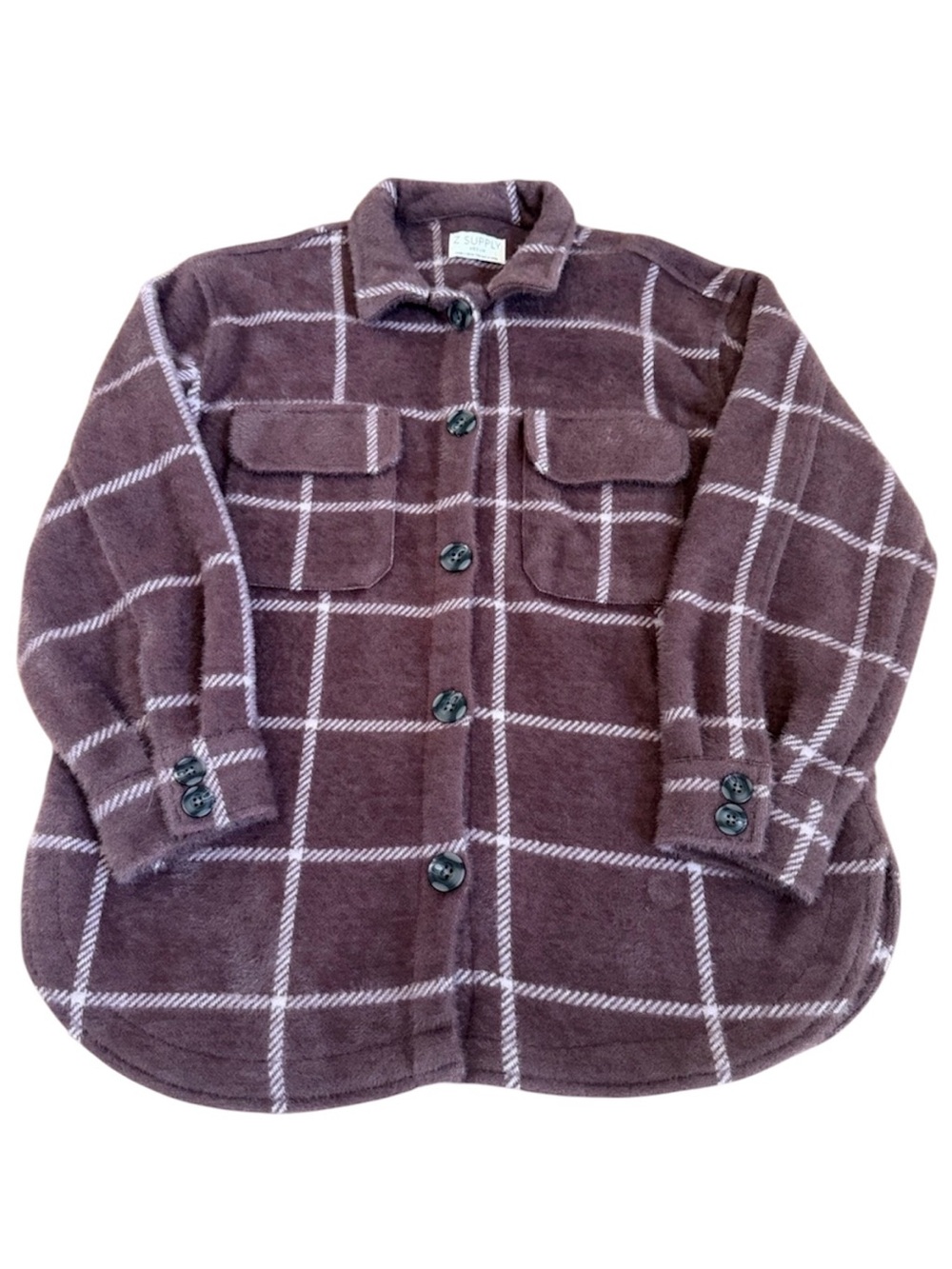 Z Supply Mauve Windowpane Plaid Button-Front Shacket Size M